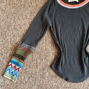 Free People colorful Cuff Long Sleeve Top